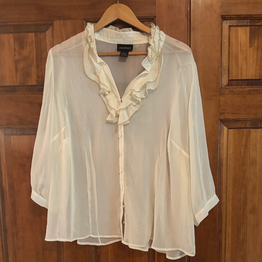 Lane Bryant Cream Ruffle Blouse